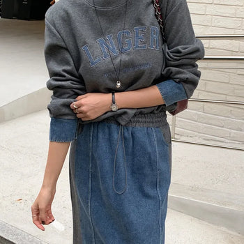 Medit Denim Sweatshirt & Long Skirt Set