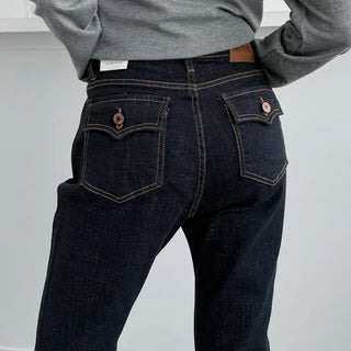 Non-faded raw bootcut denim