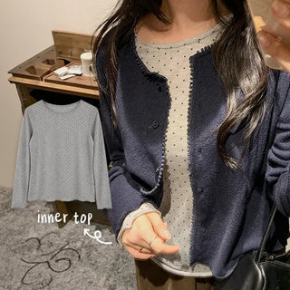 Bonbon Dot Long Sleeve Tee Layered, Polka Dot Inner Tee, Basic Tee Layered, Jacket Inner, Transitional Season, Autumn