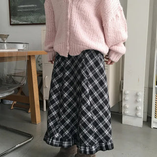 Setsu check long skirt