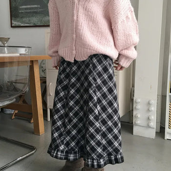 Setsu check long skirt