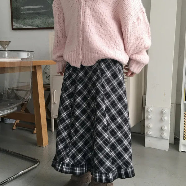 Setsu check long skirt