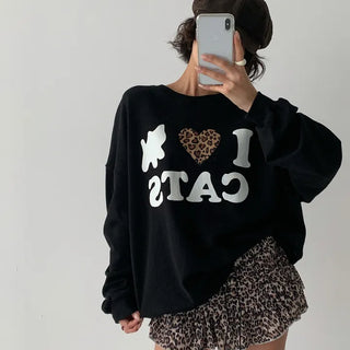 Kitsch Cat Leopard Heart Sweatshirt