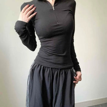 Half-zip Turtleneck Slim Fit Long Sleeve T-shirt