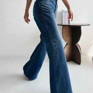 Deep blue long bootcut denim pants