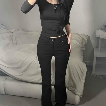 Simply Low-Rise Bootcut Black Denim Pants