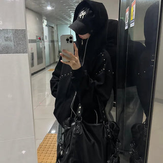 [So good..] Studded High-Neck Oversized Zip-Up Hoodie