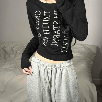 True Lettering Round Neck Ribbed T-shirt