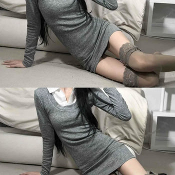 Coin Collar Layered H-Line Slim Mini Dress