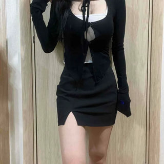 High-Waisted Slit Stretch Spandex H-Line Skort Mini Skirt