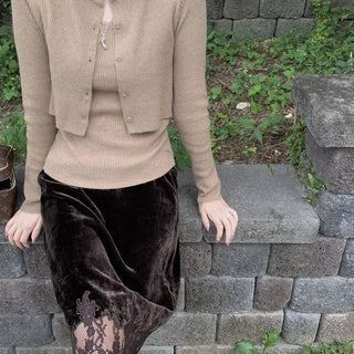 Ribbed mock neck cardigan set