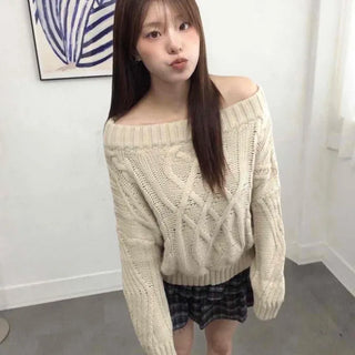 Randy Cable Knit Off-Shoulder Loose Fit Knit