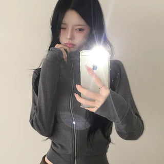 High-Neck Slim Delicate Fit Transitional Zip-up Hoodie
