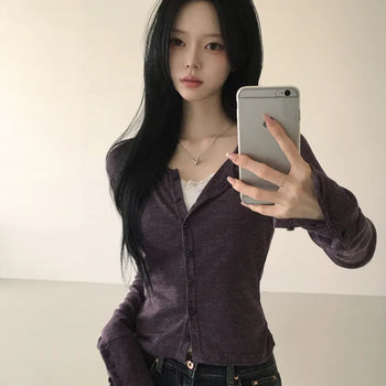 Guaranteed Beauty, Sleeve Button Button V-Neck Slim Delicate Fit Long Sleeve Cardigan