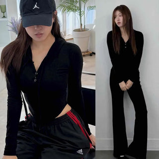 Towood Snap Button Slim Fit Crop Hoodie
