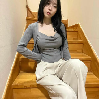 Ribbed Knit Cropped Slim Fit Button Cardigan