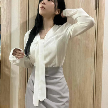 High-Waisted Wrap Pintuck Shirring H-Line Slim Fit Zipper Shorts Cotton Mini Skirt
