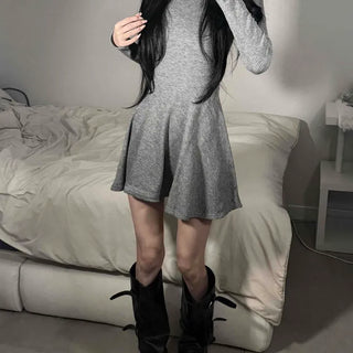 Again Flare Turtleneck Knit Mini Dress