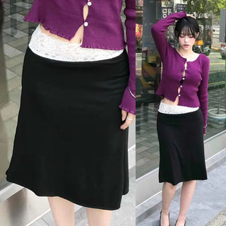 Ruffle Lace Elastic Midi Skirt