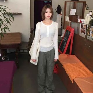 Top-notch detailsෆ Pigment vintage stitch washed cargo pocket wide long pants