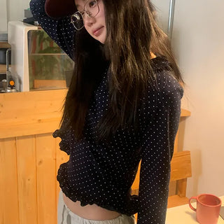 Comma Dot Frill Collar Long Sleeve T-shirt