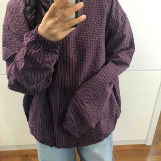 Check Hooded Zipper Long Sleeve Windbreaker
