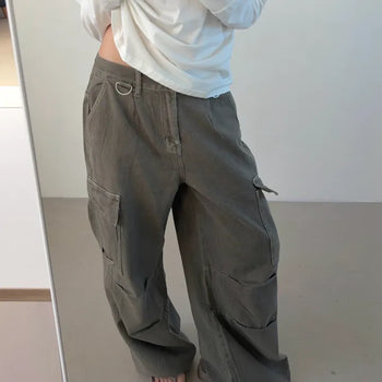 washed wide cargo pants