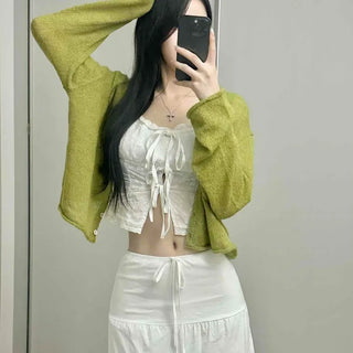 Spit V-Neck Roll-Up Alpaca Loose Fit Wool Knit Cardigan
