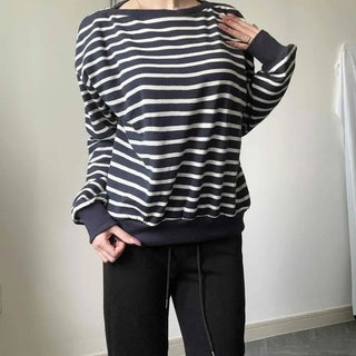 French Stripe Contrast Raglan Loose Fit Sweatshirt