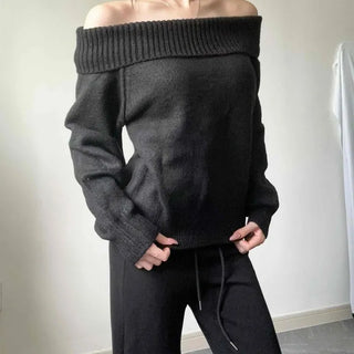 Hize Warm Loose Fit Folding Off-Shoulder Knit