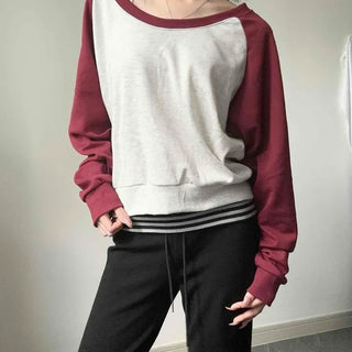 Premium Double-Sided Color Block Raglan Oversized Crop Sweatshirt