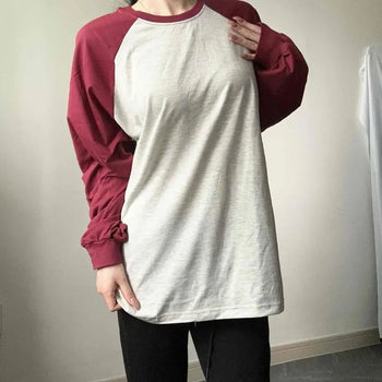 Raglan Round Neck Contrast Oversized Long Sleeve T-shirt