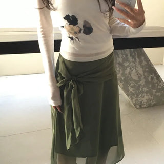 Tie Wrap Chiffon Midi Skirt