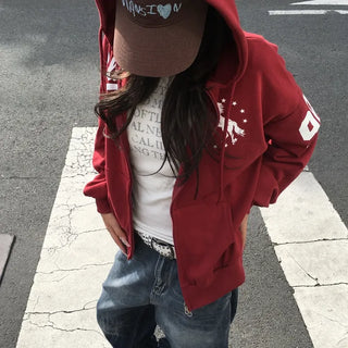 Horse Print Oversized Zip-Up Hoodie