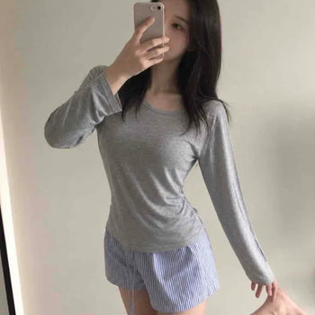 U-Neck Oversized Soft Cozy Long Sleeve T-shirt
