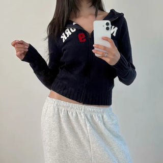 NY slim knit zip-up hoodie