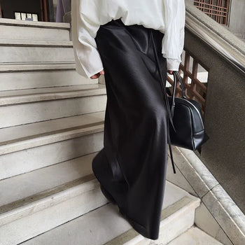Murphy Satin Silk String H-Line Low-Rise Flare Long Maxi Skirt
