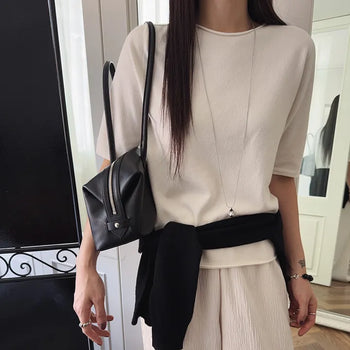 Rain Round Neck Boxy Loose Fit Short Sleeve 3/4 Sleeve Knit Wedding Guest Look