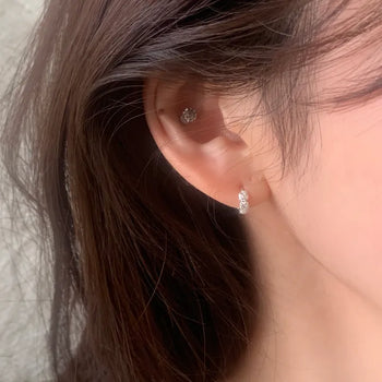 (Silver 925) Mini Rose One-Touch Earrings Silver Post Rose Ring Earrings