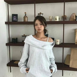 Rarity ꙳ Pinter Mood Loose Fit Off-Shoulder Big Hoodie