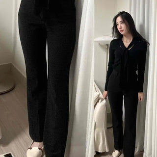 Four-Way Stretch Elastic Slim High-Waisted Bootcut Slacks