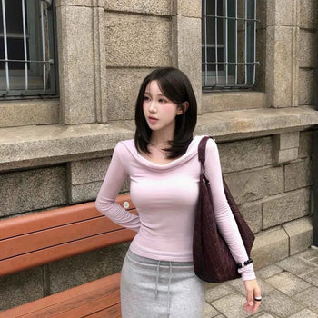 2-Way U-Neck Slim Fit Cotton Long Sleeve T-Shirt