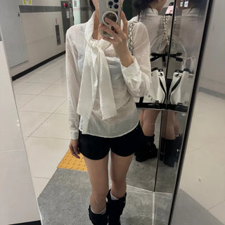 [Bunta-rook..] Chai Asymmetrical Scarf Blouse