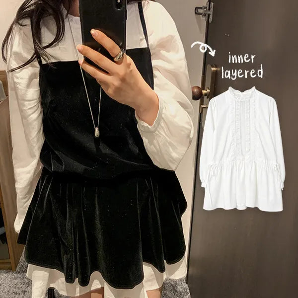 Maze Pintuck Shirred Mini Dress Long Sleeve Dress Blouse Lace Layered Date Look Wedding Guest Look Autumn Dress