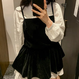 Cinema Velvet Bustier Layered Square Neck String Pleated Sleeveless Top Wedding Guest Look Autumn Winter