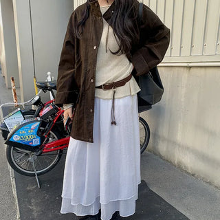 Bern Leather Half Jacket Suede Oversized Field Jacket High-Neck Pocket Half Coat Autumn Autumn Jacket