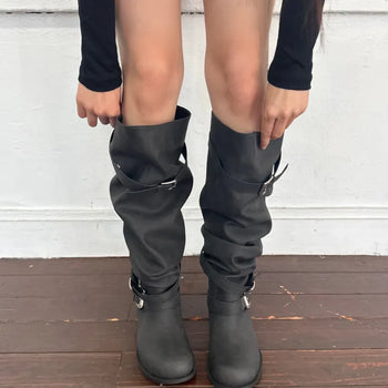 Slouch Buckle Boots (2 colors)