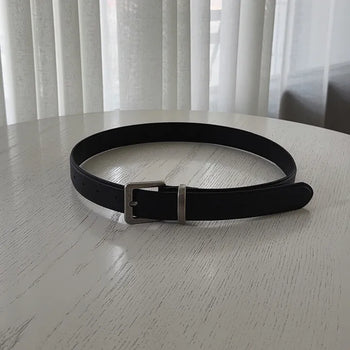 Number Leather Cowhide Bold Matte Silver Square Belt Waistband