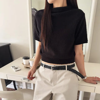 Puffim Mock Neck Half Neck Short Sleeve Turtleneck Cropped Wool Knit Work Look Transitional Season