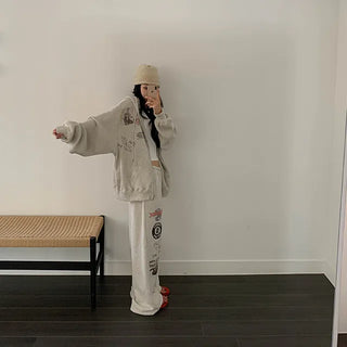 Vintage Graphic Waffle Zip-up